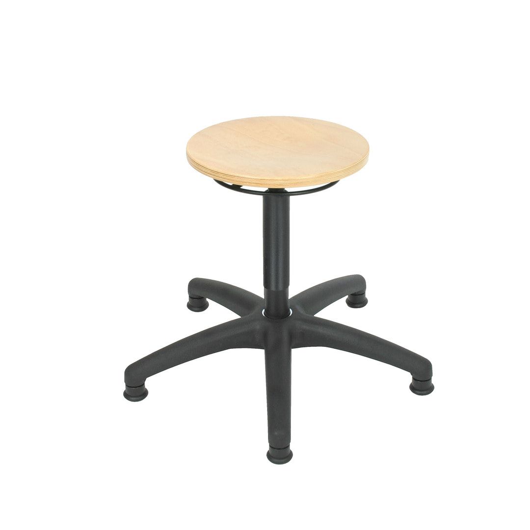 Arbeitshocker mit Ringauslösung - Sitzhöhe 410 - 600 mm - Buche - Kunststoff Fußkreuz mit Gleitern