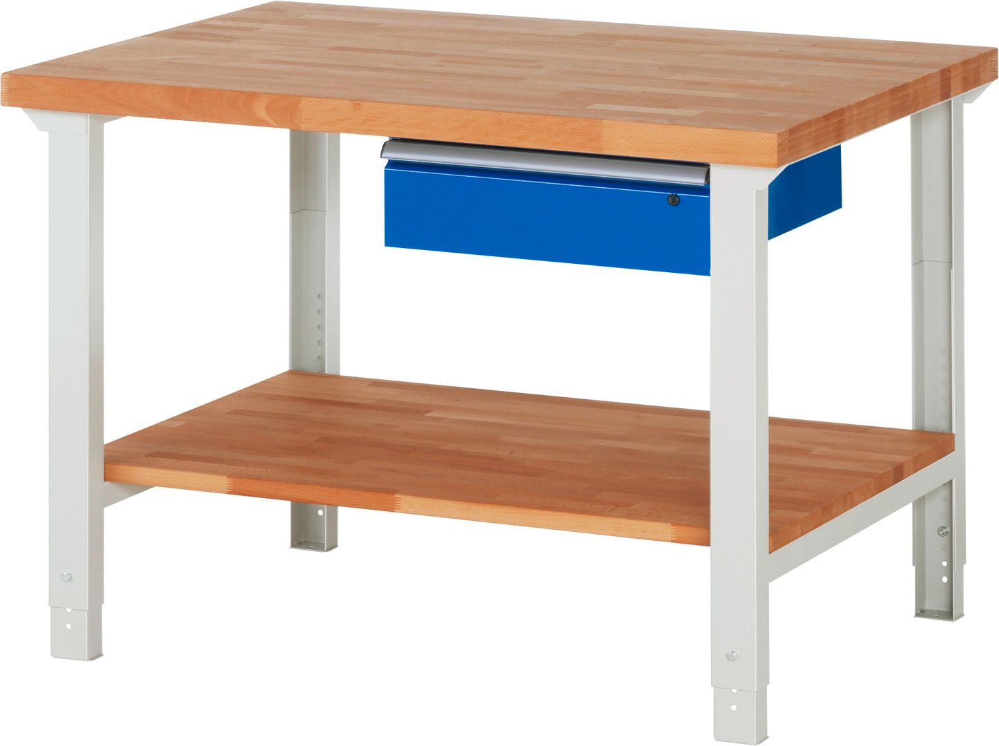 Werkbank mit Ablage - 1 Schublade - 150:1 - höhenverstellbar 790 - 1.140 mm - 1.250 x 900 mm (BxT) - 750 kg - Buche - Anthrazitgrau