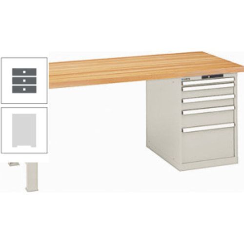 Werkbank, Buchenplatte - Code Lock - Tragkraft 1.000 kg - 850 x 2.000 x 800 mm (HxBxT) - 5 Schubladen - Capriblau