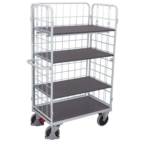 Etagenwagen - 3 Gitterwände - 4 Etagen - Ladefläche 500 x 850 mm (BxT) - Traglast 400 kg - anthrazitgrau