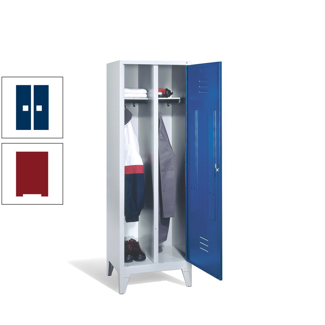 Doppel-Spind mit Großtür, Garderobenschrank mit Füßen, 2 Abteile a 300 mm, Korpus anthrazitgrau, Tür anthrazitgrau, 1.850 x 610 x 500 mm (HxBxT)