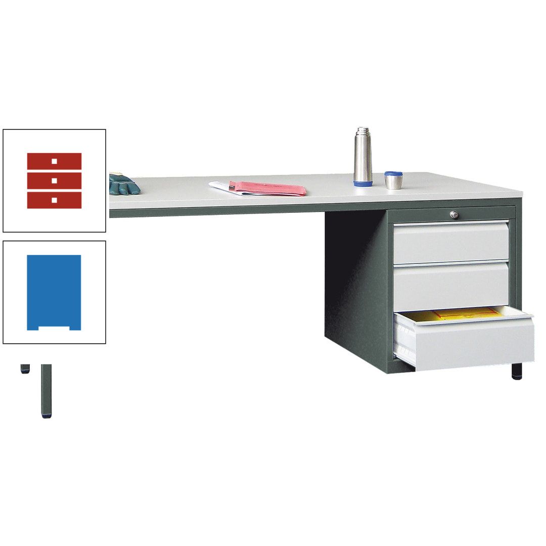 Meisterschreibtisch - 3 Schubladen 150 / 175 mm - 720 x 1.700 x 800 mm (HxBxT) - anthrazitgrau