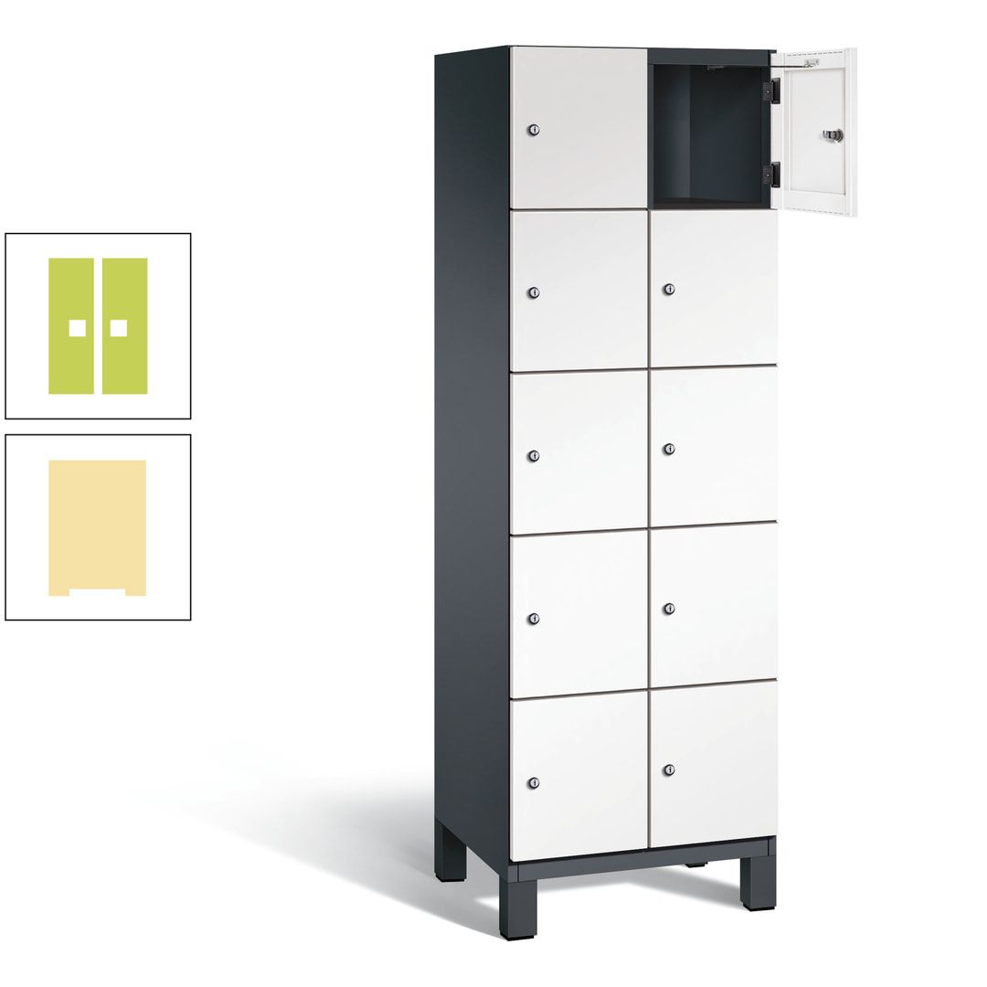 Fächerschrank, Stahlschrank, 10 Fächer, Türöffnungsbegrenzer, Füße, 1.980 x 600 x 525 mm (HxBxT), Korpus anthrazitgrau, Front anthrazitgrau