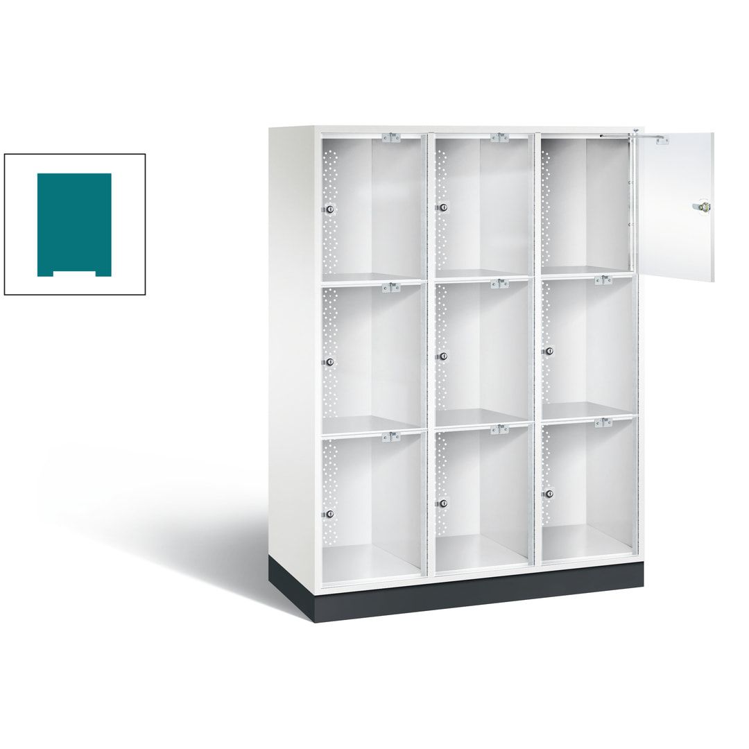 Schließfachschrank, Fächerschrank mit Türen aus Acrylglas, 2 Abteile, 6 Fächer, Zylinderschloss, 1.750 x 1.220 x 500 mm (HxBxT), Korpus anthrazitgrau
