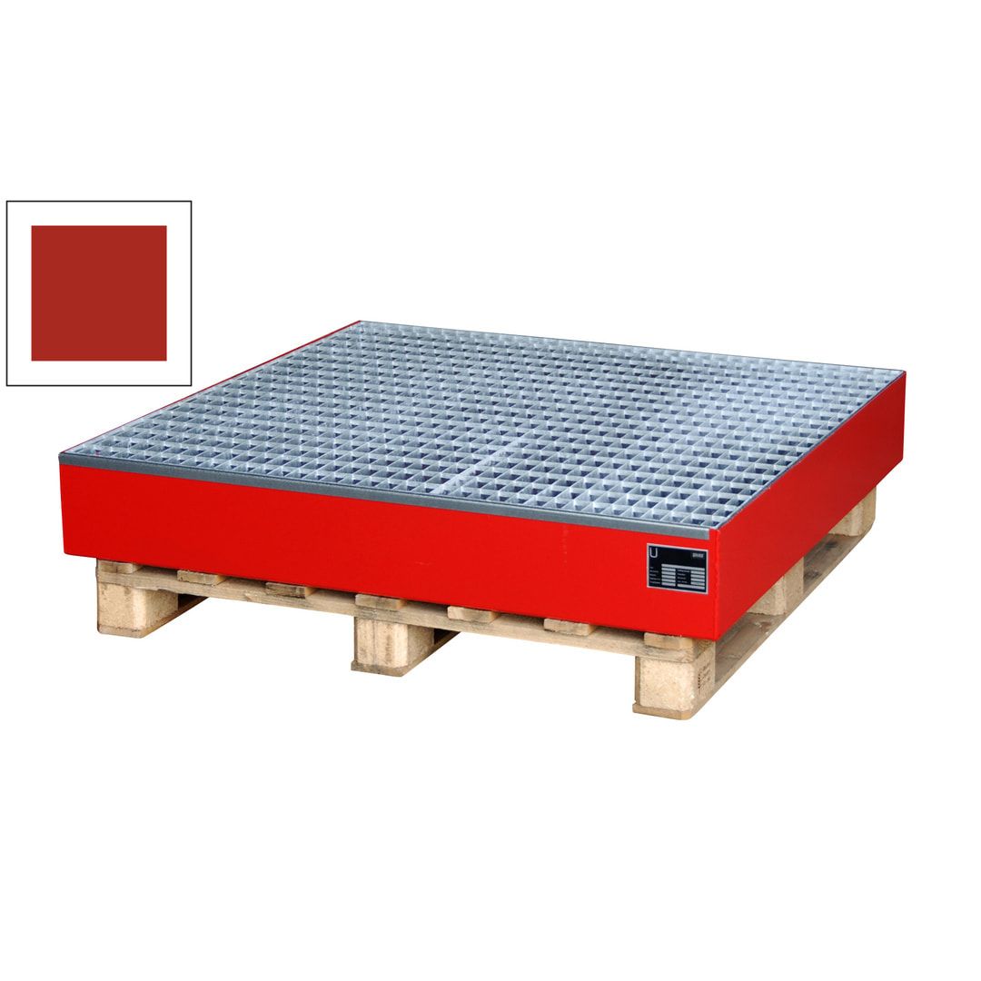 Auffangwanne für 4 x 200 l Fässer - Volumen 215 l - Gitterrost - feuerrot