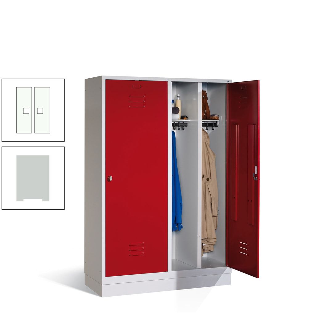 Doppel-Spind mit Großtüren, Garderobenschrank mit Sockel, 4 Abteile a 300 mm, Korpus anthrazitgrau, Tür anthrazitgrau, 1.800 x 1.190 x 500 mm (HxBxT)