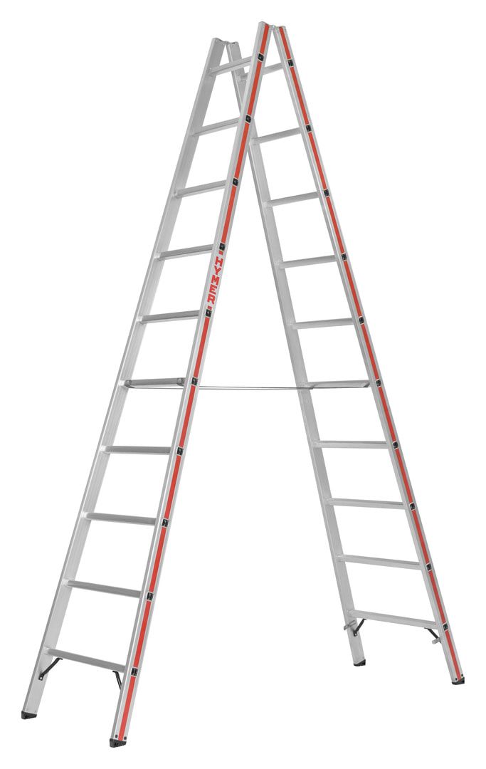 Aluminium-Sprossenstehleiter - Länge 1.570 mm - beidseitig begehbar - Füße angewinkelt - Aluleiter Hymer