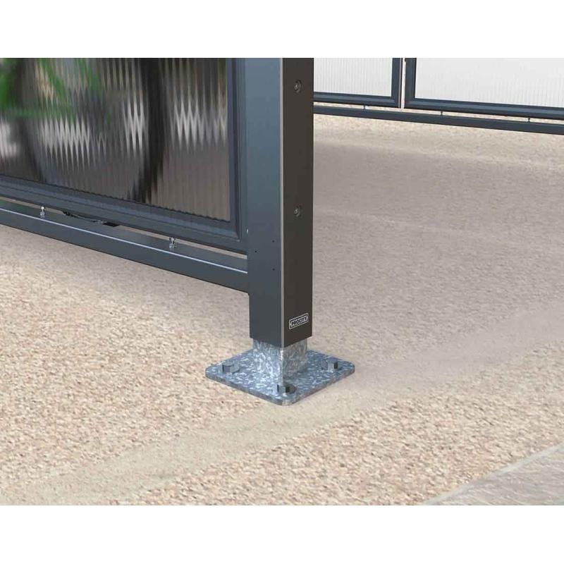 Fahrradüberdachung, Seitenverkleidung, Rückwand, Entwässerung, Bogendach, Bodenplatten, Stahl, 2.640 x 2.520 x 2.830 mm (HxBxT), Farbe enzianblau