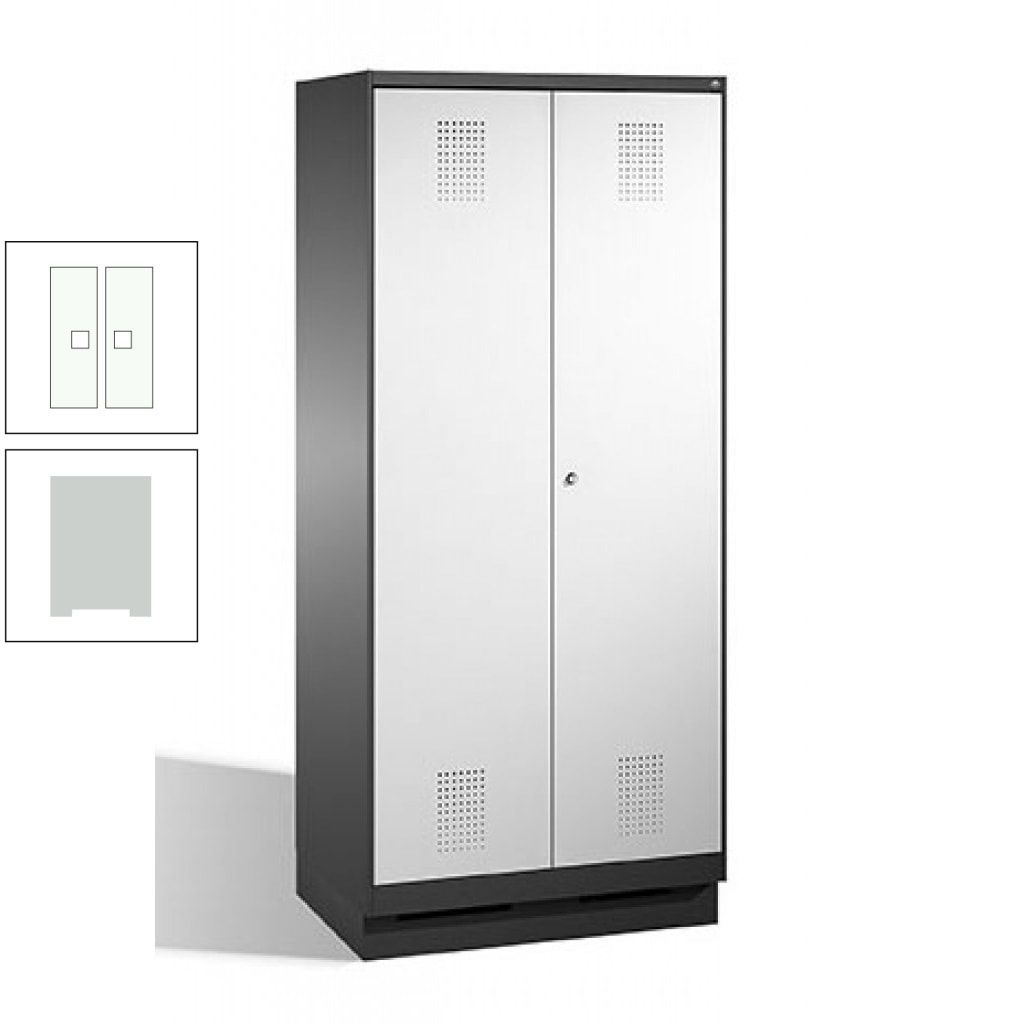 Doppel-Spind, Doppeltüren, Garderobenschrank mit Sockel, 2 Abteile a 400 mm, Korpus anthrazitgrau, Tür anthrazitgrau, 1.800 x 800 x 500 mm (HxBxT)