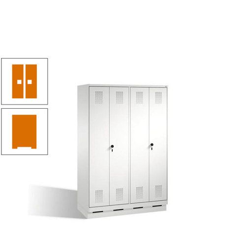 Doppel-Spind, Doppeltüren, Garderobenschrank mit Sockel, 4 Abteile a 300 mm, Korpus anthrazitgrau, Tür anthrazitgrau, 1.800 x 1.200 x 500 mm (HxBxT)