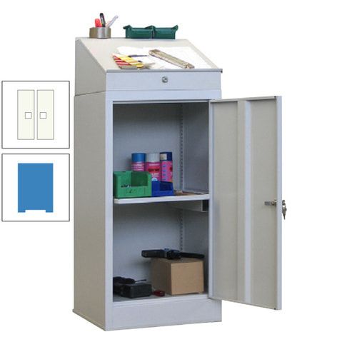 Stehpult mit Schrank - Vollblechtür - Zylinderschloss - 1 Ausziehboden - 1.270x500x500 mm (HxBxT) - anthrazitgrau