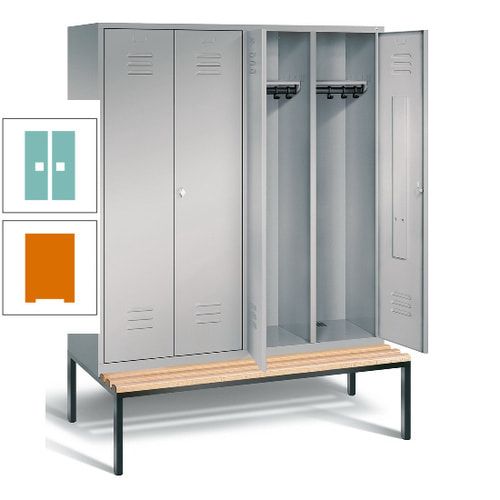 Doppel-Spindschrank, Buche Sitzbank untergebaut, 4 Abteile a 400 mm, Korpus lichtgrau, Tür anthrazitgrau, 2.090 x 1.590 x 815 mm (HxBxT)