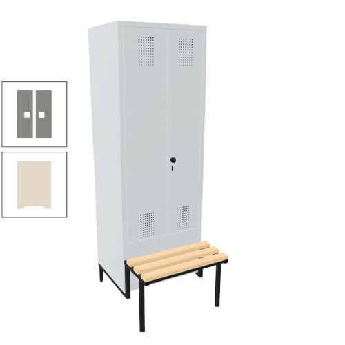 Doppel-Spind, Garderobenschrank, Buche Sitzbank integriert, 2 Abteile a 400 mm, Korpus anthrazitgrau, Tür anthrazitgrau, 1.850 x 800 x 815 mm (HxBxT)