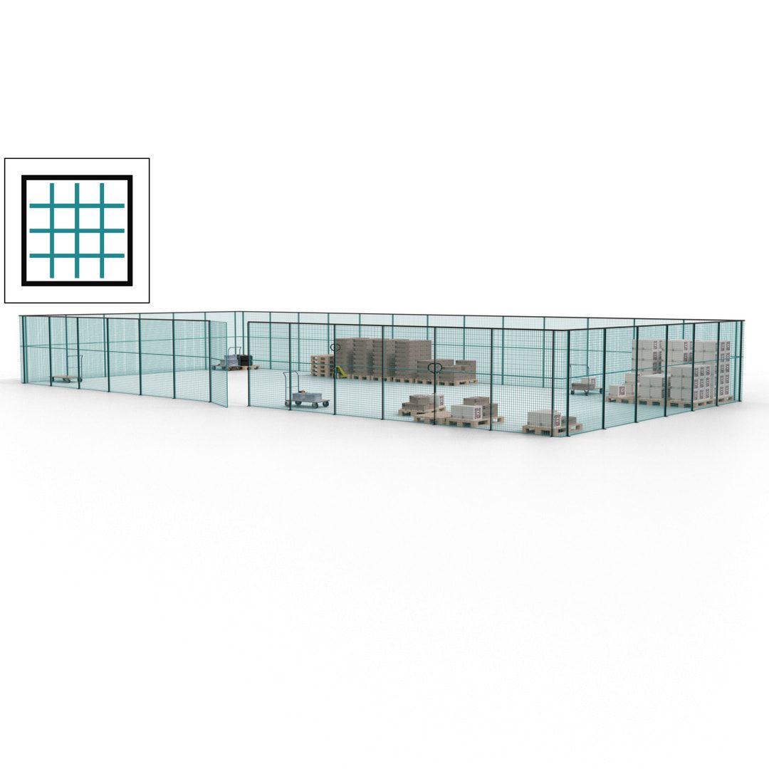Maschinen Schutzgitter - Hallentrennwand - Sicherheitszaun - Tür - 57 m - 2.200 x 19.900 x 9.400 mm (HxBxT) - enzianblau