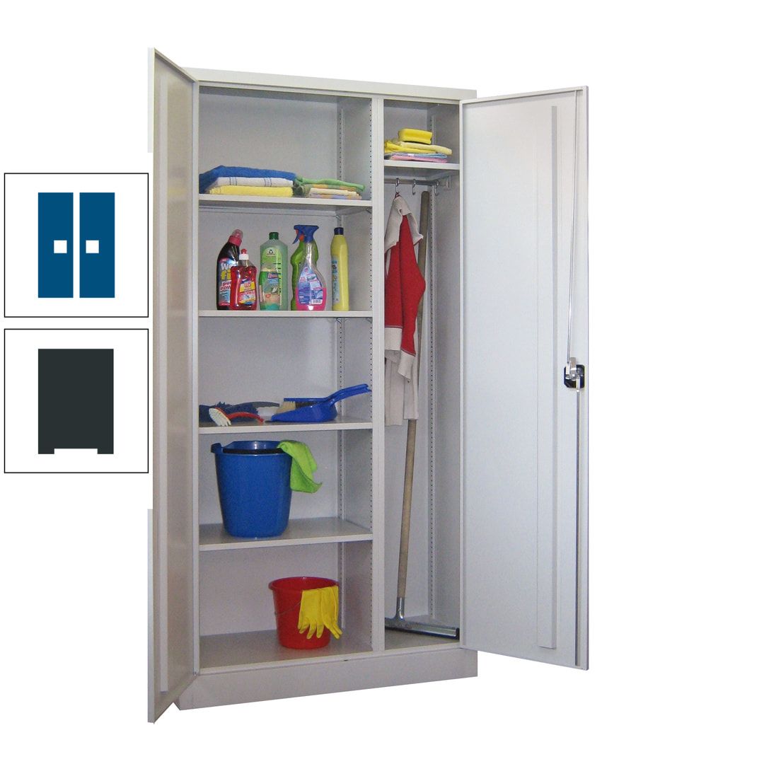 Putzschrank mit Trennwand - 1.950x1.000x400 mm (HxBxT) - Böden pulverbeschichtet - anthrazitgrau