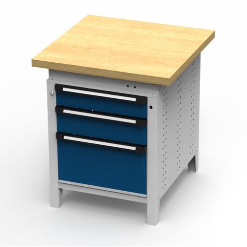 OTTOKIND Werkbank - Arbeitsplatte bündig - 850 x 605 x 750 mm (HxBxT) - 3 Schubladen - lichtgrau