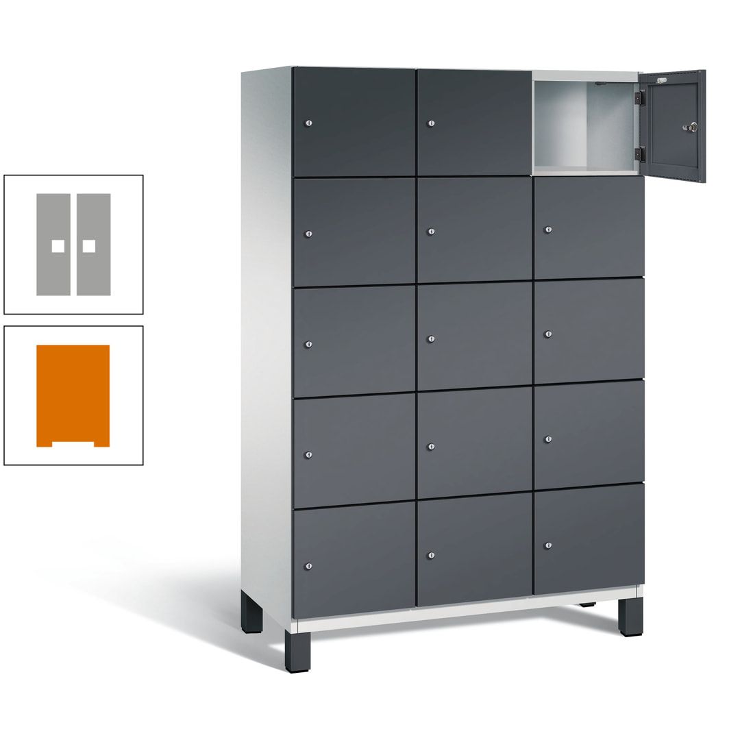 Fächerschrank, Stahlschrank, 15 Fächer, Türöffnungsbegrenzer, Füße, 1.980 x 1.200 x 525 mm (HxBxT), Korpus anthrazitgrau, Front anthrazitgrau