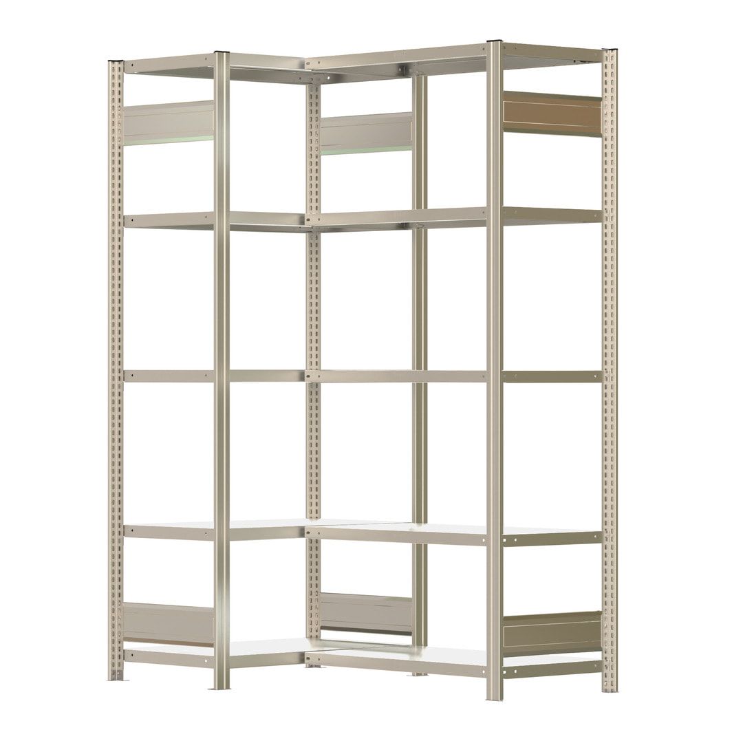 Eckregal mit 5 Stahlfachböden - 150 kg - 2.000 x 1.201 x 931 mm (HxBxT) - verzinkt - Fachbodenregal - BERT