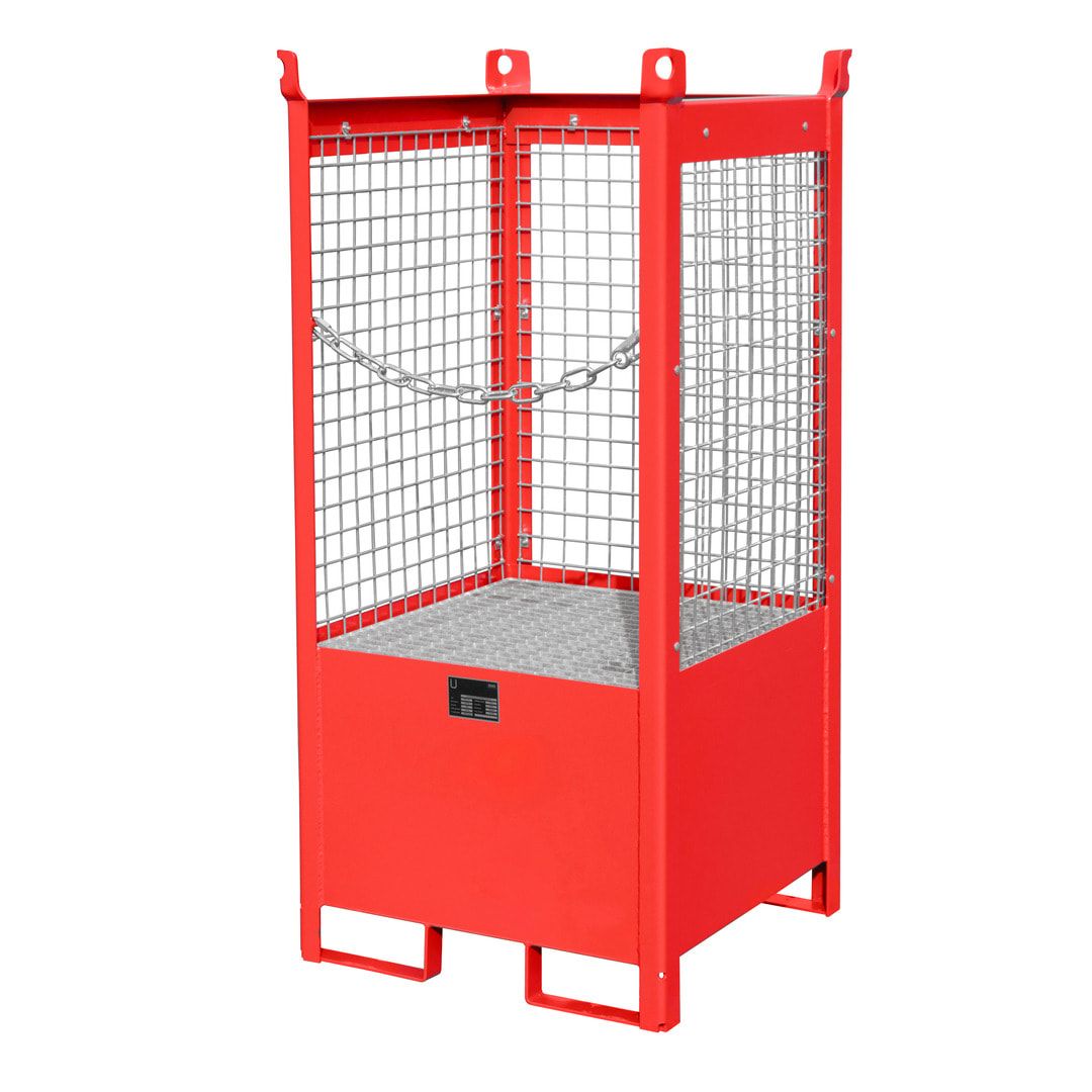 Fass-Stapelpalette - für 1 x 200-l-Fass - Volumen 210 l - 1.590 x 760 x 760 mm (HxBxT) - Drahtgitterwände - feuerrot