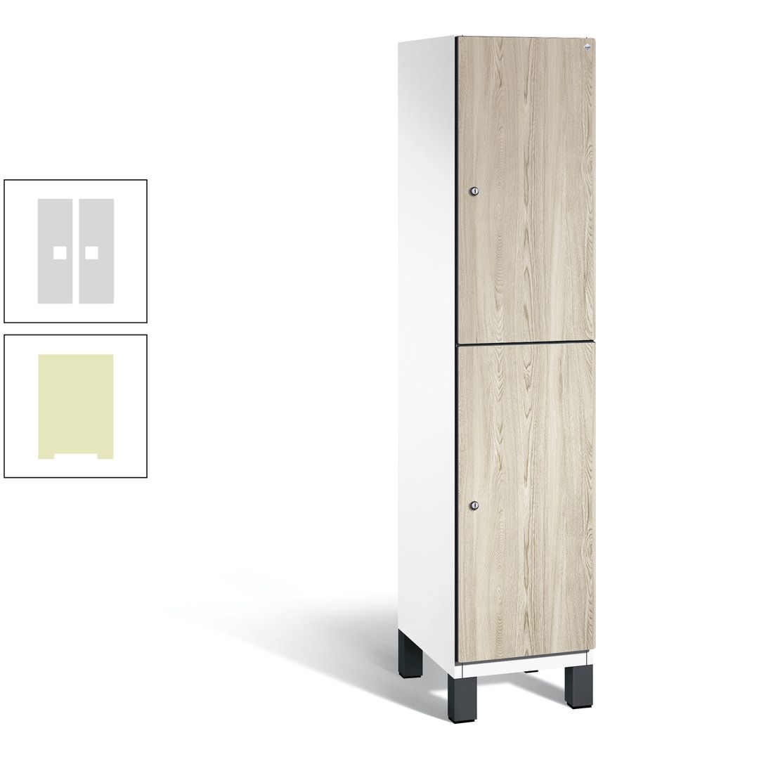 Fächerschrank, Garderobenschrank, mit Füßen, 1 Abteile, 1.980 x 400 x 525 mm (HxBxT), Korpus anthrazitgrau, Tür Donau-Ahorn