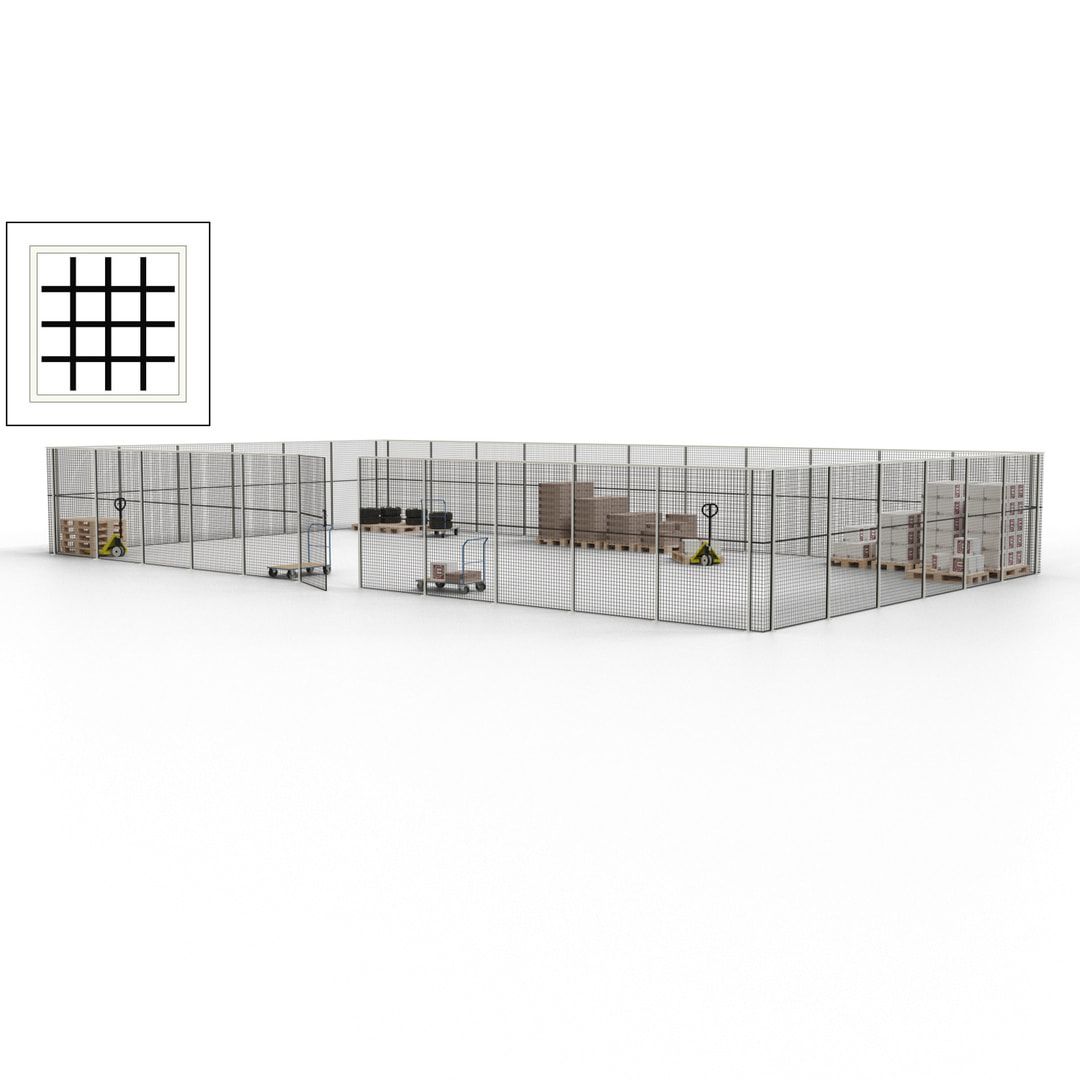 Maschinen Schutzgitter - Hallentrennwand - Sicherheitszaun - Tür - 51 m - 2.200 x 16.900 x 9.400 mm (HxBxT) - enzianblau