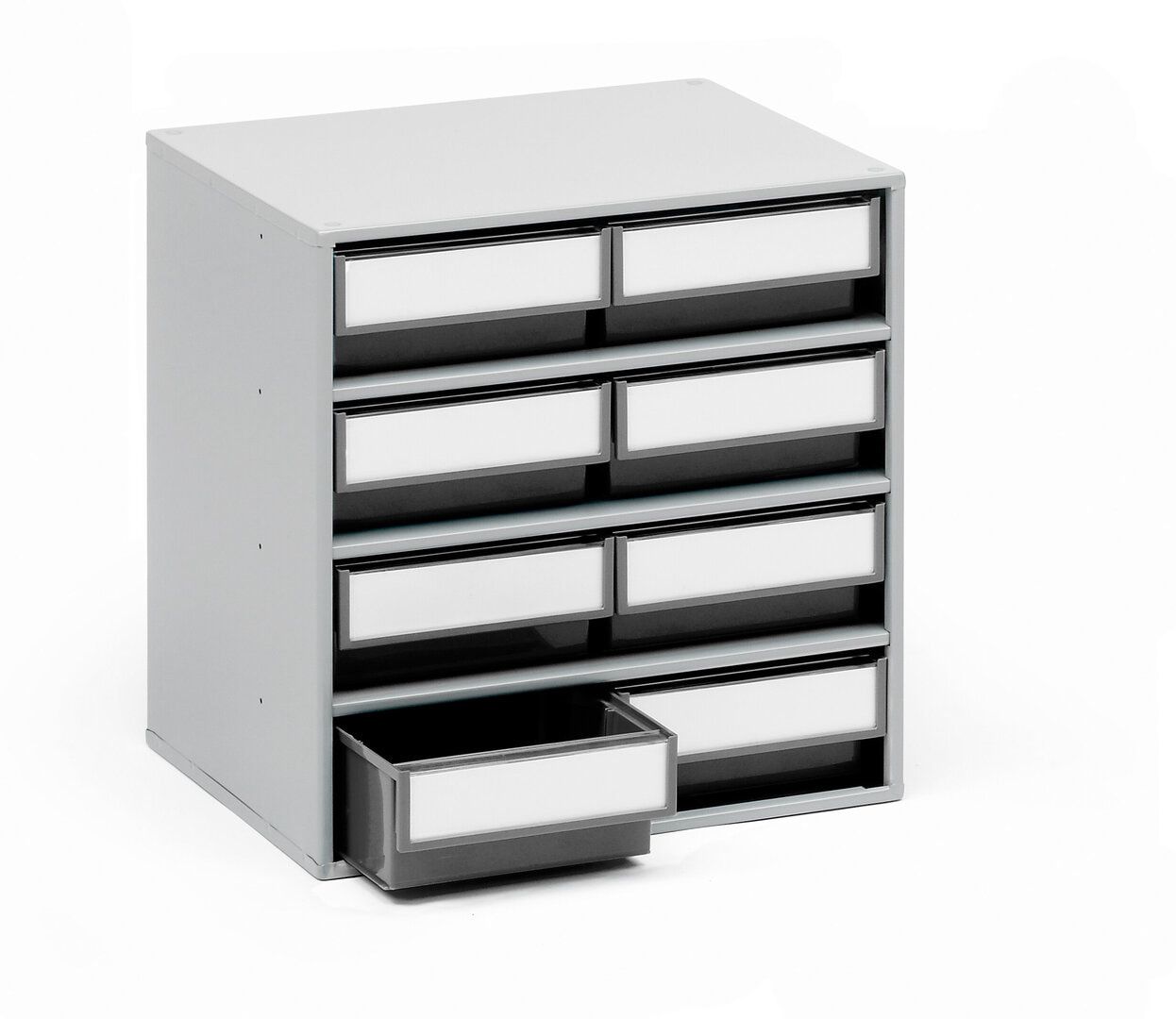 Schubladenmagazin, Magazin für Kleinteile, 16 Schubladen, 395 x 400 x 300 (HxBxT), Gehäusefarbe lichtgrau, Schubladenfarbe Betongrau