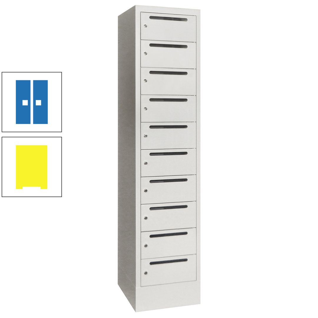 Postverteilerschrank, Schließfachschrank, 1 Abteil a 400 mm, 10 Fächer, 1.850 x 400 x 500 mm (HxBxT), Korpus anthrazitgrau, Front anthrazitgrau