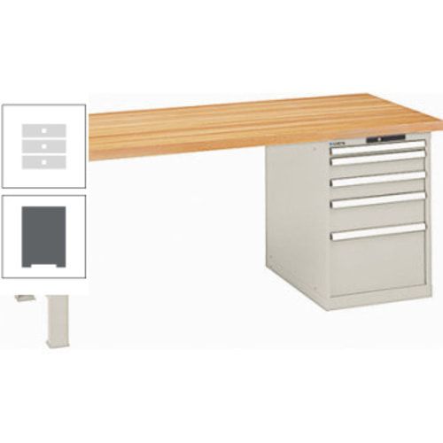 Werkbank, Buchenplatte - Code Lock - Tragkraft 1.000 kg - 850 x 2.000 x 800 mm (HxBxT) - 5 Schubladen - Capriblau