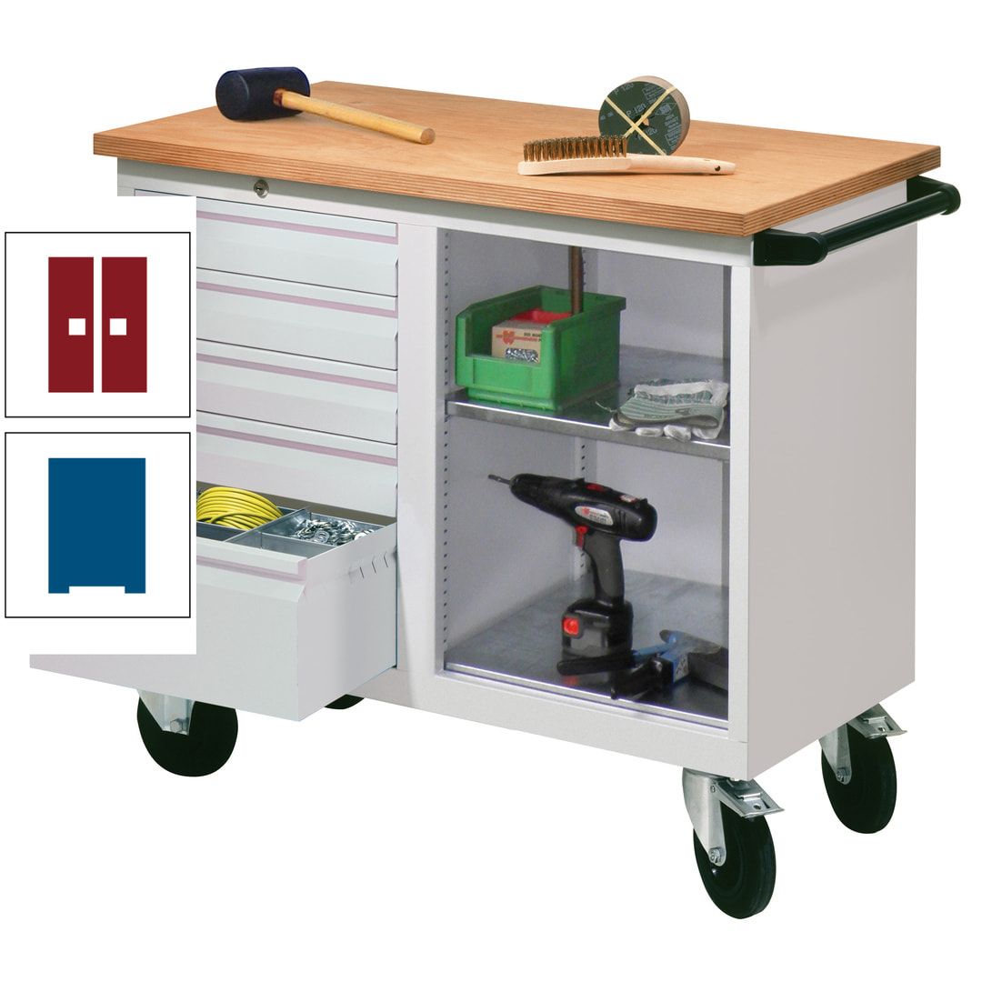 Mobile Werkbank - Werkstattwagen - 915 x 1.090 x 600 mm - 5 Schubladen und Ablagefach - anthrazitgrau