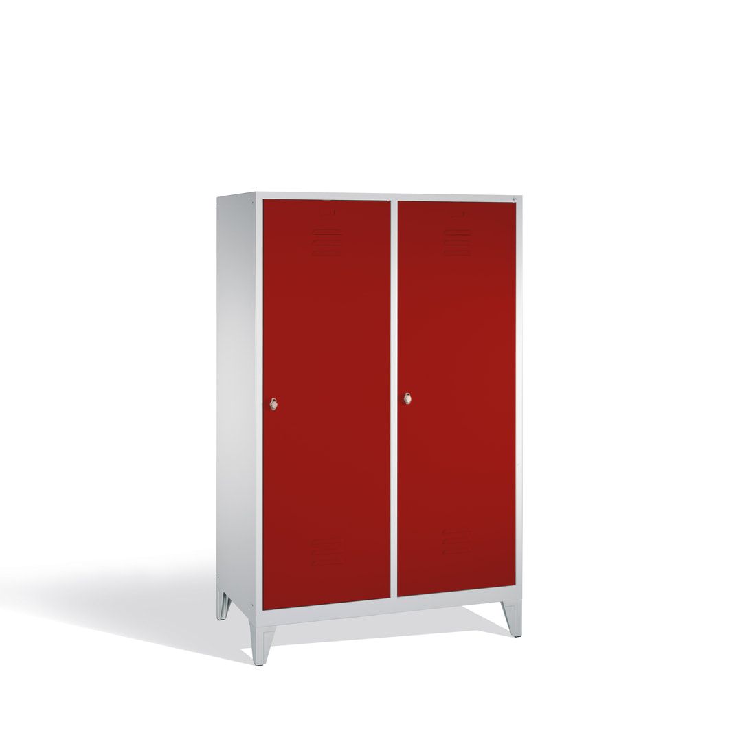 Doppel-Spind mit 2 Großtüren, Garderobenschrank mit Füßen, 4 Abteile a 300 mm, Korpus anthrazitgrau, Tür anthrazitgrau, 1.850 x 1.190 x 500 mm (HxBxT)