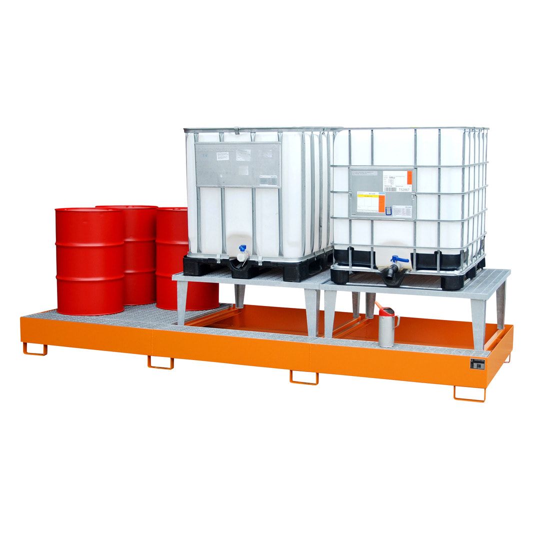 Auffangwanne für 3 x IBC - 2 x Abfüllaufsatz - feuerrot