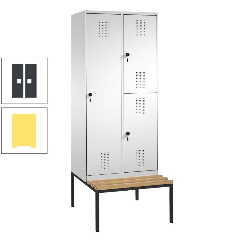 Garderobenschrank, Spind ein- und doppelstöckig Sitzbank, 2 Abteile, 3 Fächer, 2.090 x 800 x 500 mm (HxBxT), Front anthrazitgrau, Korpus anthrazitgrau