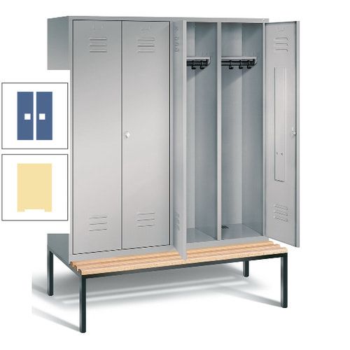 Doppel-Spindschrank, Buche Sitzbank untergebaut, 4 Abteile a 400 mm, Korpus lichtgrau, Tür anthrazitgrau, 2.090 x 1.590 x 815 mm (HxBxT)