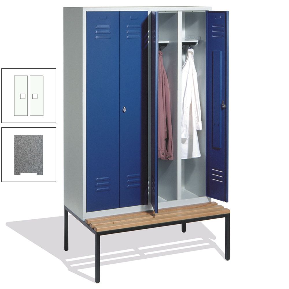 Doppel-Spindschrank, Buche Sitzbank untergebaut, 4 Abteile a 300 mm, Korpus lichtgrau, Tür anthrazitgrau, 2.090 x 1.190 x 815 mm (HxBxT)