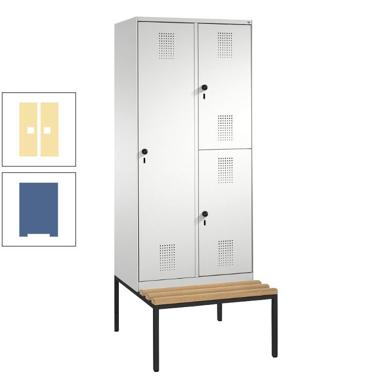 Garderobenschrank, Spind ein- und doppelstöckig Sitzbank, 2 Abteile, 3 Fächer, 2.090 x 800 x 500 mm (HxBxT), Front anthrazitgrau, Korpus anthrazitgrau