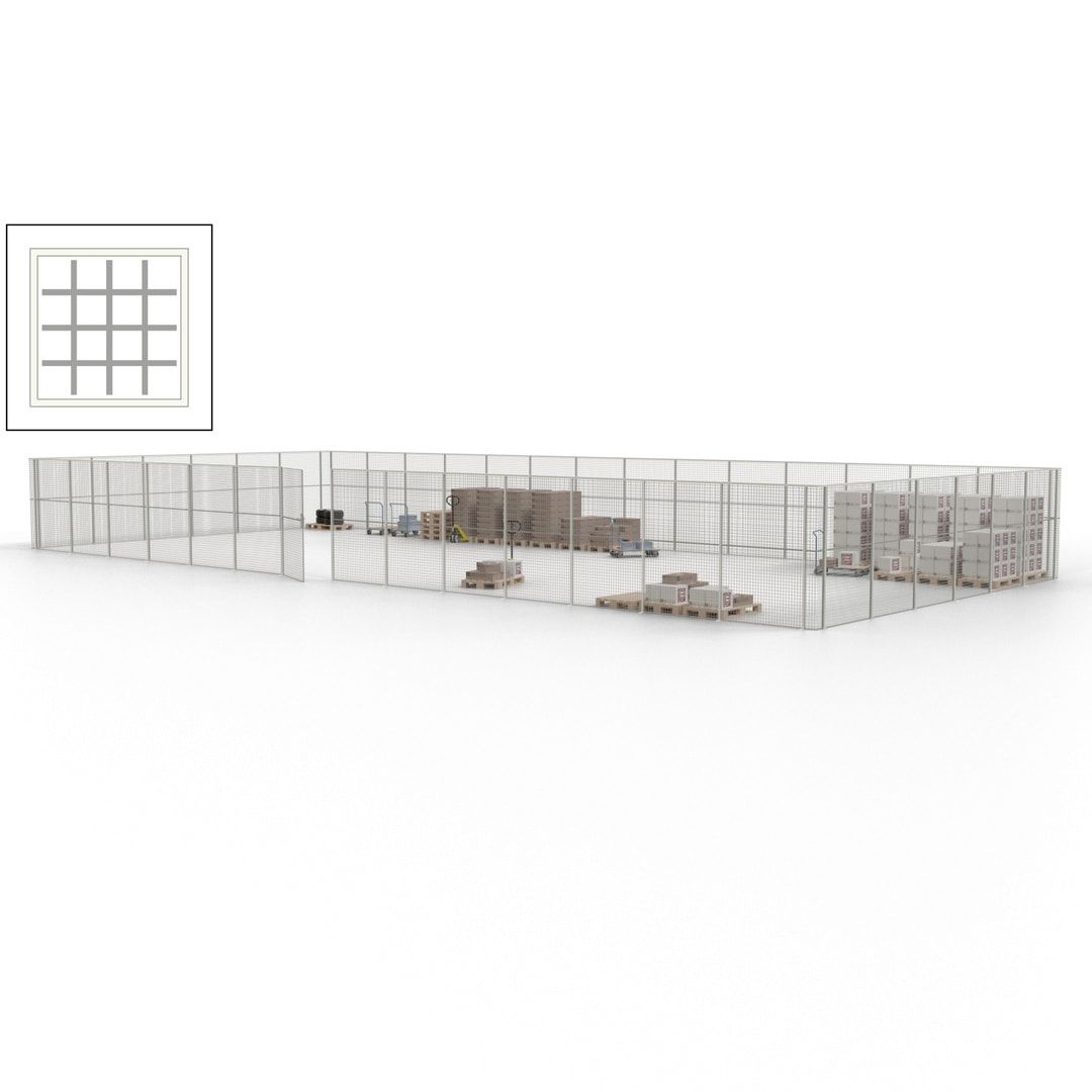 Maschinen Schutzgitter - Hallentrennwand - Sicherheitszaun - Tür - 60 m - 2.200 x 21.400 x 9.400 mm (HxBxT) - enzianblau