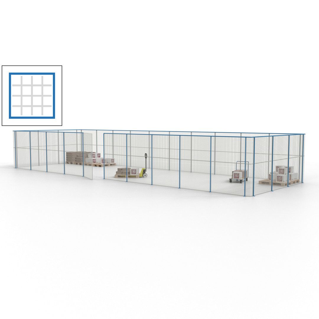 Maschinen Schutzgitter - Hallentrennwand - Sicherheitszaun - Tür - 39 m - 2.200 x 15.400 x 4.900 mm (HxBxT) - enzianblau