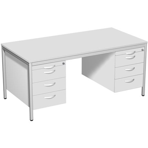 Schreibtisch 4-Fuß Eco - zwei Hängecontainer - 8 Schubfächer - abschließbar - 720 x 1.600 x 800 mm (HxBxT) - Gestell lichtgrau - Ahorn