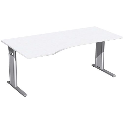 Eckschreibtisch, Ecke links, Füße einseitig verkürzt, C-Fuß Pro, höhenverstellbar, 680-820 x 1.600 x 1.000 mm (HxBxT), Gestell silber, Dekor Ahorn