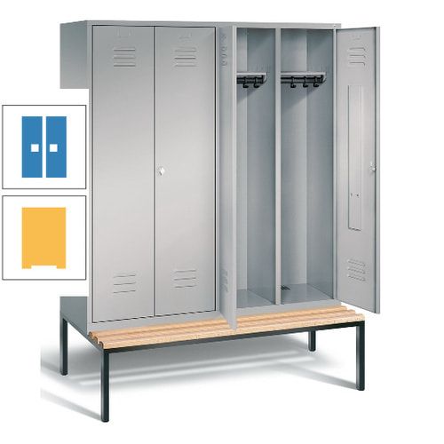 Doppel-Spindschrank, Buche Sitzbank untergebaut, 4 Abteile a 400 mm, Korpus lichtgrau, Tür anthrazitgrau, 2.090 x 1.590 x 815 mm (HxBxT)