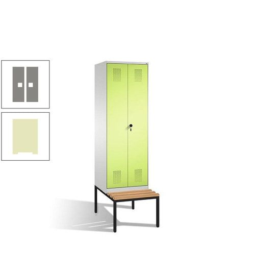 Doppel-Spind, Garderobenschrank, Buche Sitzbank untergebaut, 2 Abteile a 300 mm, Korpus anthrazitgrau, Tür anthrazitgrau, 2.090 x 600 x 815 mm (HxBxT)