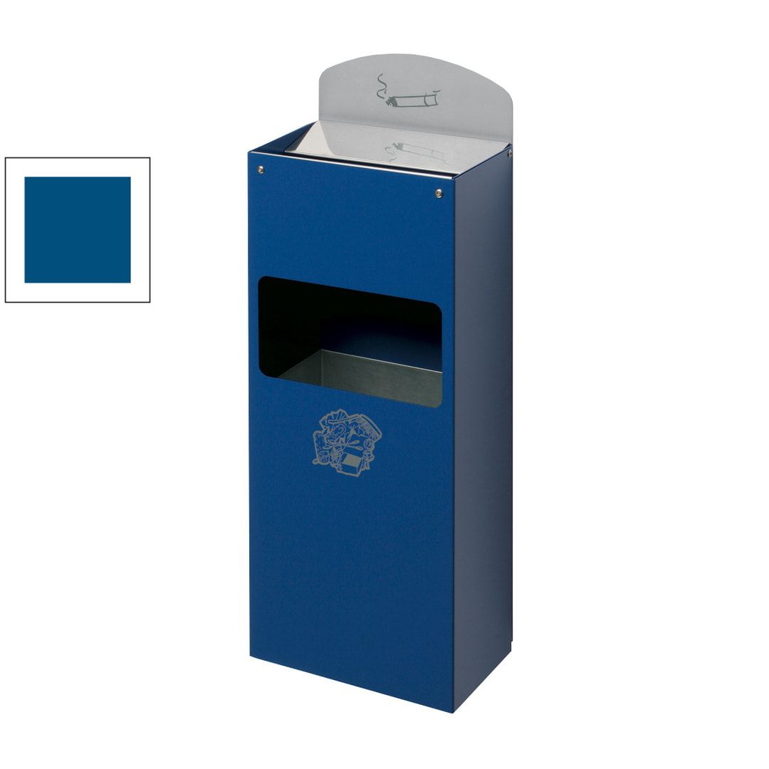 Wandascher mit Schild und Abfallsammler - Volumen 0,8 / 4 l - 580 x 200 x 125 mm (HxBxT) - enzianblau