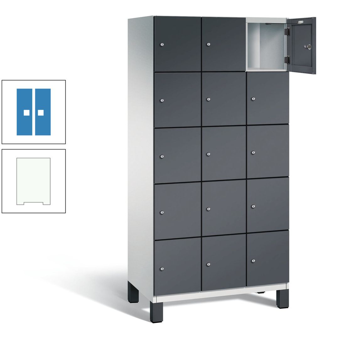 Fächerschrank, Stahlschrank, 15 Fächer, Türöffnungsbegrenzer, Füße, 1.980 x 900 x 525 mm (HxBxT), Korpus anthrazitgrau, Front anthrazitgrau