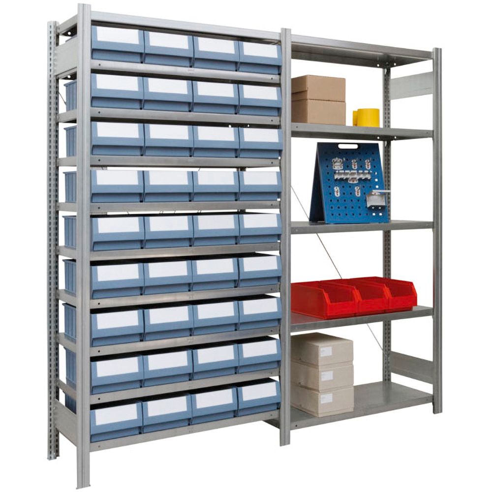 Kleinteileregal - Anbauregal - 36 Kästen - 10 Böden - 150 kg - 2.000 x 1.005 x 300 mm (HxBxT) - erweiterbar - verzinkt - Steckregal BERT