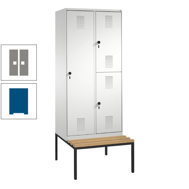 Garderobenschrank, Spind ein- und doppelstöckig Sitzbank, 2 Abteile, 3 Fächer, 2.090 x 800 x 500 mm (HxBxT), Front anthrazitgrau, Korpus anthrazitgrau