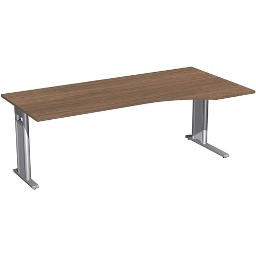 Eckschreibtisch, Ecke rechts, Füße einseitig verkürzt, C-Fuß Pro, 720 x 1.600 x 1.000 mm (HxBxT), Gestell silber, Dekor Ahorn