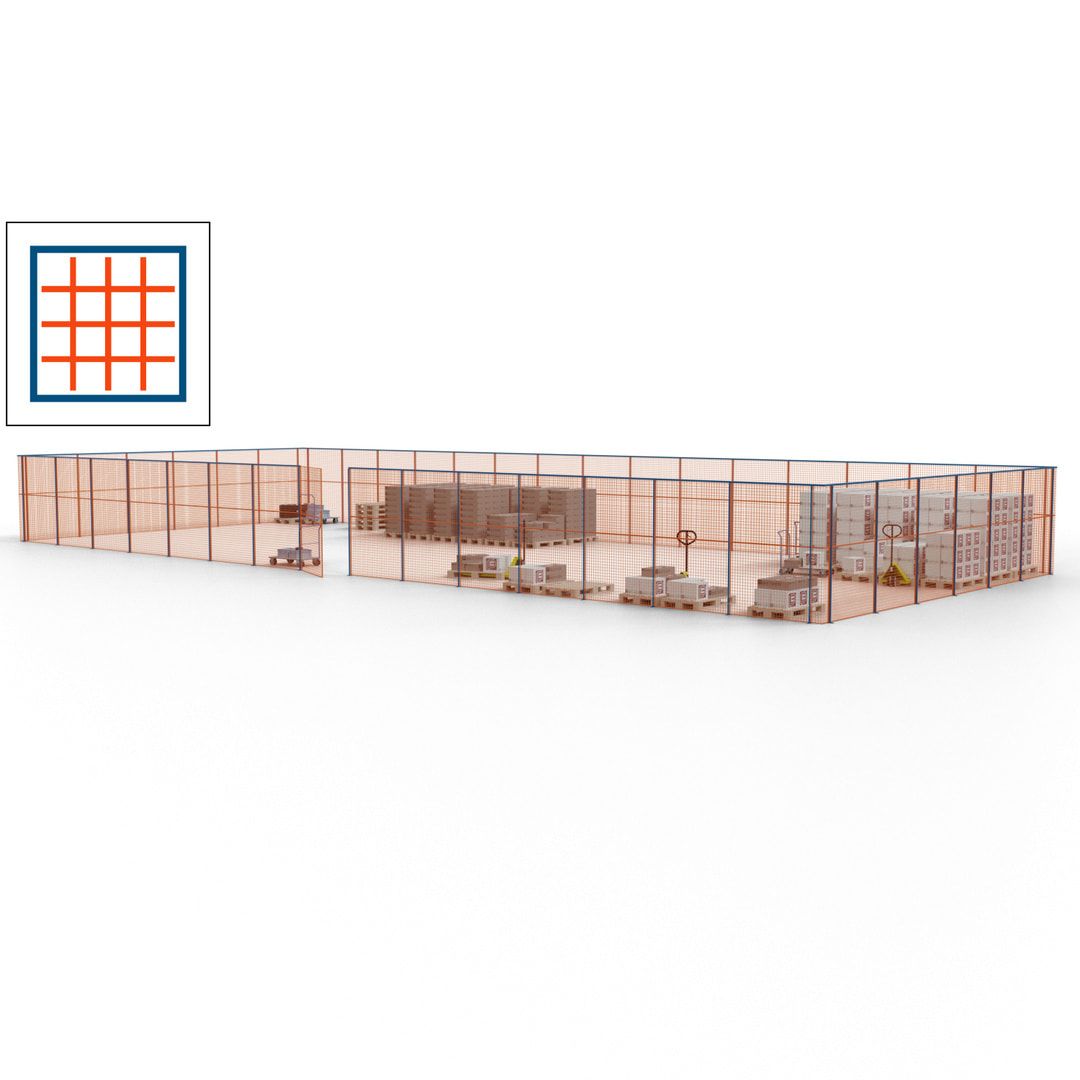 Maschinen Schutzgitter - Hallentrennwand - Sicherheitszaun - Tür - 63 m - 2.200 x 22.900 x 9.400 mm (HxBxT) - enzianblau