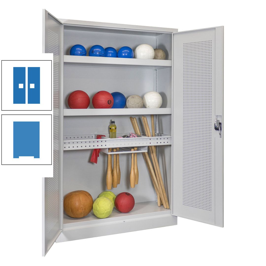 Sportschrank - Lochfeldtüren - Variante 2 - 1.950x1.200x500 mm (HxBxT) - anthrazitgrau