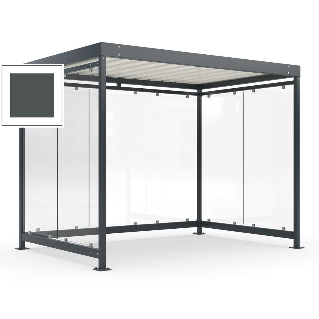 Raucherunterstand, Bausatz, Fahrgastunterstand, Bushaltestelle, 2.510 x 3.180 x 2.165 mm (HxBxT), 7 Wände, Achatgrau