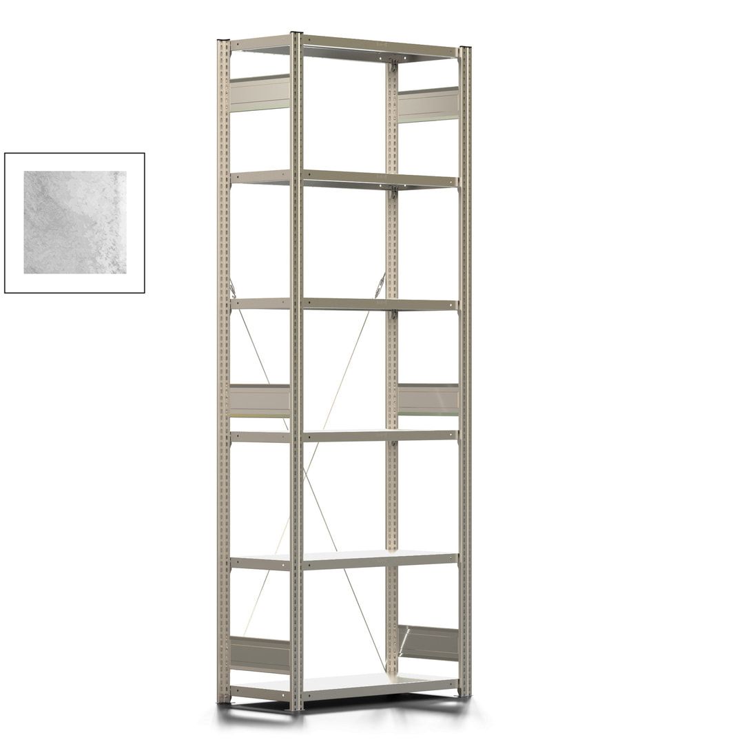 Fachbodenregal mit Tiefenriegel - 350 kg - 2.500 x 875 x 426 mm (HxBxT) - Anbauregal - 6 Böden - enzianblau - Lagerregal - Steckregal BERT